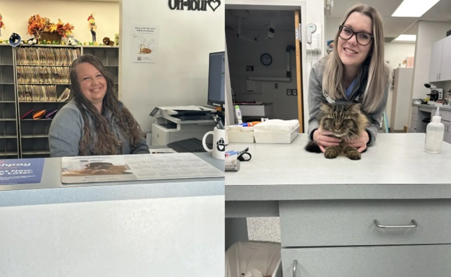 two pictures of staff members are West Frederick Veterinary Hospital